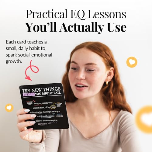 Emotional Intelligence Mindset Cards – 52 Daily Habits for Confidence, Connection & Social Skills – for Kids, Teens & Adults – Includes Wooden Display Stand – Gift for Teachers & Parents - style: Emotional Intelligence