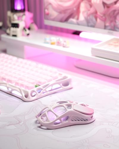 GravaStar Mercury M1 Pro Wireless Gaming Mouse, Lightweight Magnesium Alloy, 26,000 DPI, PAW3395DM Sensor, 5 Programmable Buttons, Support Wired/2.4GHz/BT, Up to 200 Hours Battery Life (Gradient Pink) - color: Gradient Pink