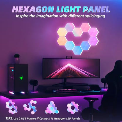 Hexagon LED Lights, 10 Pack with App and Remote Control | Frosted 3D plastic panels for gamers and creators; ideal for esports rooms, media walls and home theaters with app control. - size: 10pack