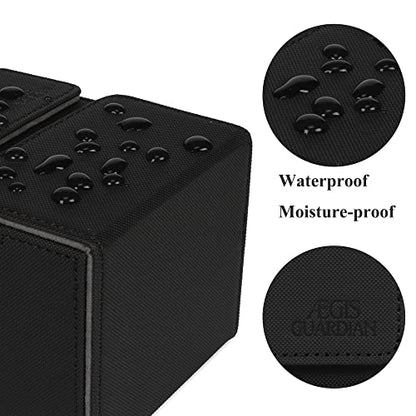 AEGIS GUARDIAN Card Deck Box with Dice Tray for MTG Cards, Commander Deck Box fit 150+ Sleeved Cards, PU Leather Card Storage Box Strong Magnet Deck Game Case for TCG CCG, Black - color: 1-2