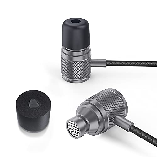 LUDOS Ultra Wired Earbuds in-Ear Headphones, 5 Years Warranty, Earphones with Microphone, Noise Isolating Ear Buds, Memory Foam for iPhone, Samsung, School Students, Kids, Women, Small Ears - Grey - color: Grey, style: 3.5 mm