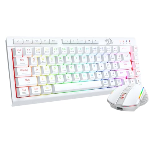 Redragon Wireless Gaming Keyboard and Mouse Combo, 60% Portable, White | Bluetooth/2.4G/USB-C Wired, RGB Backlit, Quiet Rechargeable Macro Membrane Keyboard & 12800 DPI Mouse for Win/MAC - color: White Combo