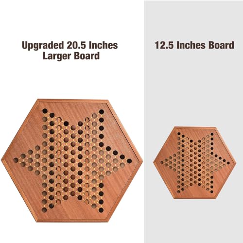 AMEROUS Large 20.5 inches Wooden Chinese Checkers Set with Storage Drawer - 60 Acrylic Marbles in 6 Colors - 12 Bonus Spare Marbles, Classic Strategy Family Board Game for Adults