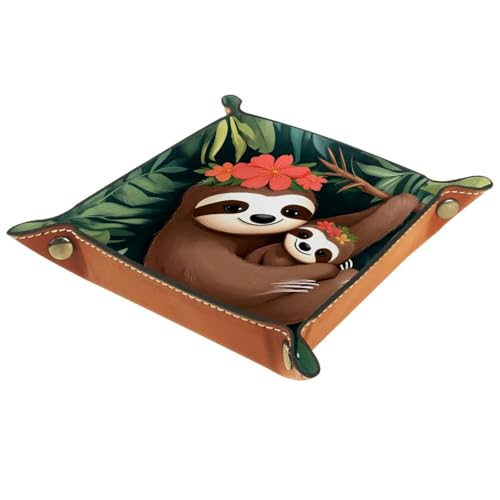 Dice Trays Tropical Sloth Holder Storage Box for Dice Games Like RPG DND, Leather Dice Holder Portable Folding Rolling Dice Tray, 16x16cm - color: Multi 10