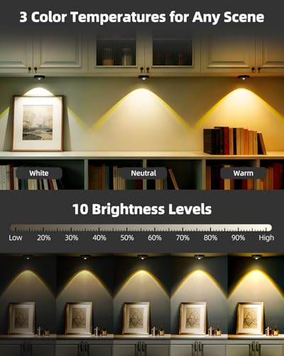Rechargeable Puck Lights with Remote Control, 1500mAh Battery Operated Tap Lights, Dimmer & Timer Under Cabinet, Wireless LED Stick-On for Closet, Bedroom, Kitchen - Black 3Pcs - color: Black
