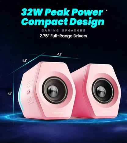 Edifier Hecate RGB Gaming Speakers, 32W Peak Power, Bluetooth, Pink | Game/Movie/Music Modes, 12 RGB Lighting Effects, Compact Design for PC/PS4/Desktop, 2.75" Full-Range Drivers - color: pink