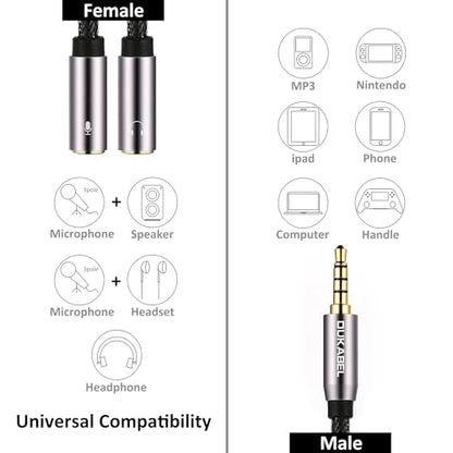 Long Headsets Splitter Adapter, Mic and Audio Y Cable - 4 Feet/1.2m | Separate Headphone and Microphone, 24K Gold-Plated Connector, Compatible with PS5, Xbox One Controller, Smartphone, PC - size: 120 cm