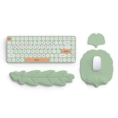 Keyboard Wrist Rest and Mouse Pad with Wrist Support Set, Ergonomic Leaf Shape Mouse Pad with Non-Slip Base, Pain Relief Memory Foam Mousepad for Computer,Laptop,Home Office, Green - color: Green