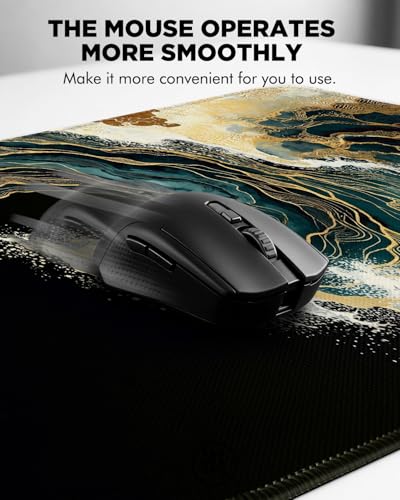 Mouse Pad, Desk Mat, 31.5x11.8in Large Mousepad, Blue Gold Waves | Desk Pad with Stitched Edge & Rubber Non-Slip Bottom, Gaming Mouse Pad, Extended Mousepad for Home, Office - color: Blue Gold Waves