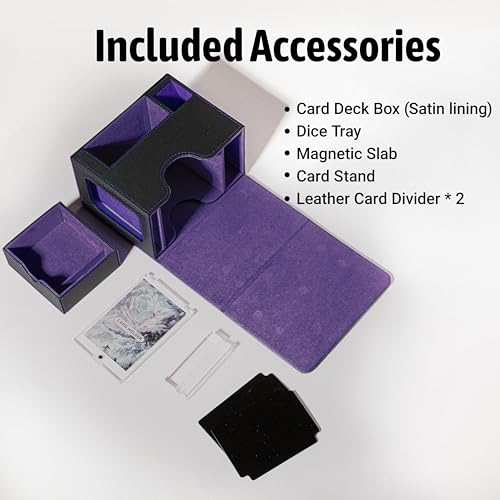 Commander Deck Box for MTG with Dice Tray - Card Deck Box Fits 100 Double-Sleeved Cards & 35PT Card Brick with Commander Display & Magnetic Holder for TCG/CCG Games-Black/Purple - color: Black Purple