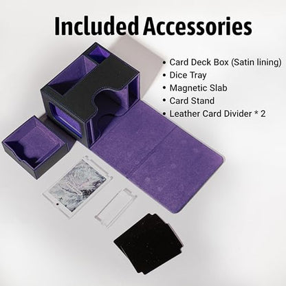 Commander Deck Box for MTG with Dice Tray - Card Deck Box Fits 100 Double-Sleeved Cards & 35PT Card Brick with Commander Display & Magnetic Holder for TCG/CCG Games-Black/Purple - color: Black Purple