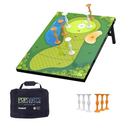 PopGolf Board Edition Set - Backyard, Indoor and Outdoor Game | Popdarts, Cornhole Alternative, Includes All-Weather Board, Exclusive Darts, Travel Case, Score Keeper