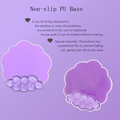 Gel Cloud Wrist Rest Keyboard Clear Purple Mouse Pad with Wrist Rest Set 3PCS Ergonomic Cool Keyboard Wrist Pad Cute Acrylic Coaster Non-Slip Base Cute Transparent Mouse Wrist Pad Support for Computer - color: 3pcs Gel Purple