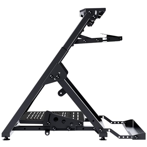 VEVOR Foldable Racing Steering Wheel Stand, Height Adjustable Universal Base Compatible with Logitech & Thrustmaster Racing Wheel and Pedal, Movable Wheels Heavy-duty Frame Standard GT/Formula Seating - size: Square pipe