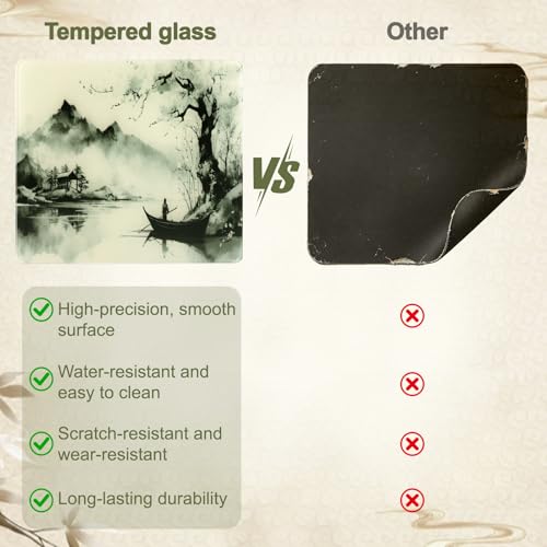 Glass Mousepad, Hard Surface Gaming Mouse Pads, Mousepad Gaming, Glasspad - color: Japanese Ink Painting 1