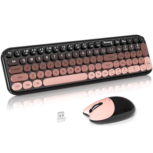 Wireless Keyboard and Mouse Combo, Meidosa 2.4GHz Colorful Full-Size Retro Typewriter Keyboard with Cat Shape 3 Level Adjustable Optical Mouse for PC/Desktop/Laptop/Windows (Black Berry) - color: Compact Black Berry Colorful