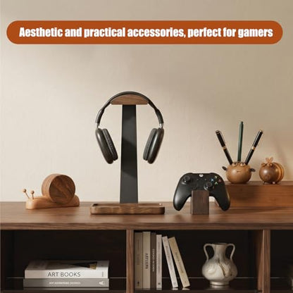 Damuzhi Walnut Wood Headphone Stand with Gaming Controller Holder | Headphone Stand with gifts for gamers, Gaming Accessories for Desk Compatible As Well As Xbox, Ps5, Ps4 And Nintendo Switch