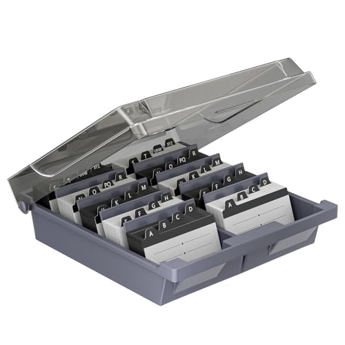 Uniclife Business Card Organizer with Lid & Dividers, 1000-Card Capacity | Desktop business card holder and name card storage box with A-Z index tabs for neat sorting, quick viewing and easy access - size: Large