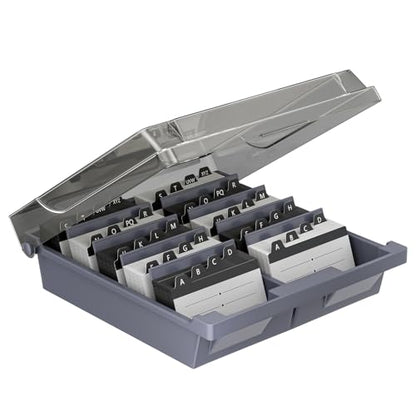 Uniclife Business Card Organizer with Lid & Dividers, 1000-Card Capacity | Desktop business card holder and name card storage box with A-Z index tabs for neat sorting, quick viewing and easy access - size: Large