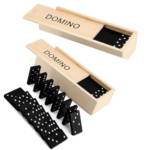 Mini Wooden Dominoes Set for Adults, 2 Pack - Classic Double Six Domino Game in a Wooden Case - Educational Board Games & Activity for Teens, Adults - style: 2 Pack
