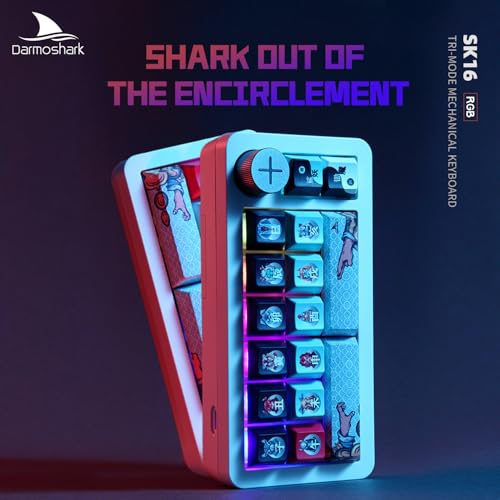 Darmoshark SK16 Macro Mechanical Numeric Keyboards 2.4G/USB-C/Bluetooth 16 Keys Mini Numpad Portable Keypad RGB Backlight Gaming Keyboards Extended Layout for Cashier,Fully Programmable Keys - size: SK16
