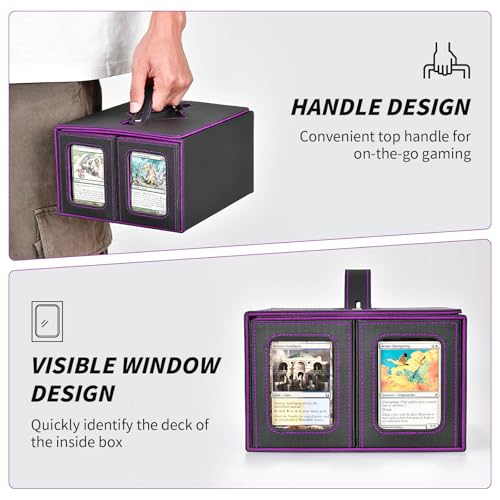 Commander Deck Box for MTG, Trading Card Storage Box Holds 400+ Double-Sleeved Cards, 5 IN 1 Removable Card Case with Dice Tray, Display Window with Magnetic Card Holders for TCG/CCG (Black Purple) - color: 5-IN-1-Black Purple