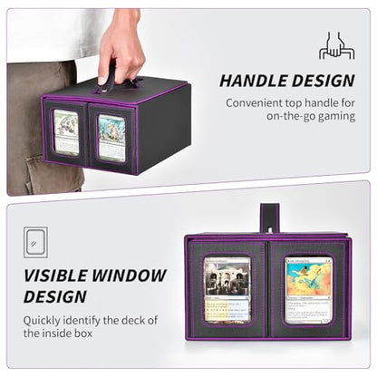 Commander Deck Box for MTG, Trading Card Storage Box Holds 400+ Double-Sleeved Cards, 5 IN 1 Removable Card Case with Dice Tray, Display Window with Magnetic Card Holders for TCG/CCG (Black Purple) - color: 5-IN-1-Black Purple