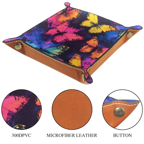 Dice Trays Tie Dye Butterflies Holder Storage Box for Dice Games Like RPG DND, Leather Dice Holder Portable Folding Rolling Dice Tray, 16x16cm - color: Multi 4