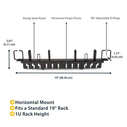 StarTech.com 1U 19" Horizontal Server Rack Cable Management Panel - Network & Data Wire Organizer with Finger Ducts & Vertical/ Horizontal D-Ring Hooks (CMPNL1UC) - style: Finger Duct + D-Ring Hooks