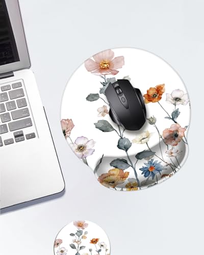 Mouse Pad with Wrist Support, Ergonomic Mouse Pad with Memory Foam Wrist Rest Cushion, Non-Slip Rubber Base Gaming Mice Pad for Home Office Computer Laptop,Cute Flowers - color: Cute Flowers