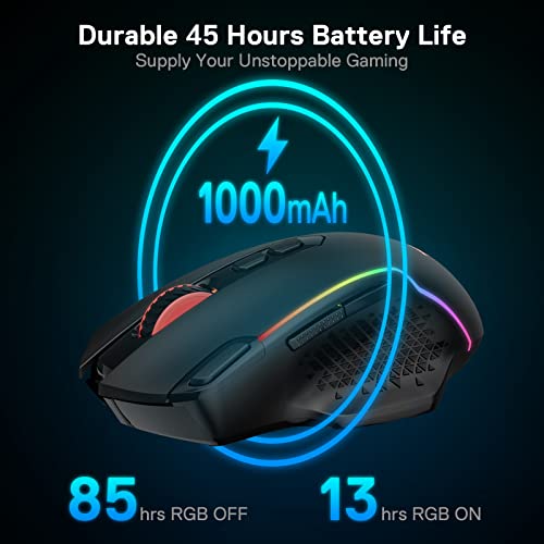 Redragon M810 PRO Wireless RGB Gaming Mouse 10000 DPI Remapping Keys | Cable-Free 0 Delay, Rapid-Fire Macro Keybinds, Vibing Backlight, Ergonomic Grip Body Comfort - color: Black, style: M810 PRO