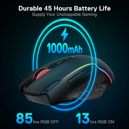 Redragon M810 PRO Wireless RGB Gaming Mouse 10000 DPI Remapping Keys | Cable-Free 0 Delay, Rapid-Fire Macro Keybinds, Vibing Backlight, Ergonomic Grip Body Comfort - color: Black, style: M810 PRO