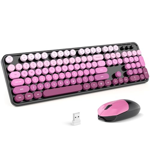 KNOWSQT Wireless Keyboard and Mouse Combo - Blackpink-Gradient Colorful 2.4G Typewriter Full-Size Cute Keyboards - USB Receiver Plug and Play, for Computer, PC, Laptop, Desktop, Windows - color: Gradient Blackpink