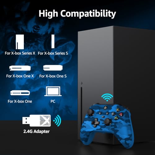 GMVOX Wireless Controller for X-BOX One,Blue Camo | Turbo,Dual Vibration,2.4g Adapter,Support 3.5MM Audio Jack,Compatible with X-BOX Series S/X, PC, IOS, Android Platforms - color: Blue Camo