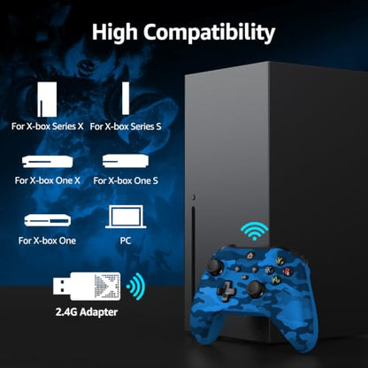 GMVOX Wireless Controller for X-BOX One,Blue Camo | Turbo,Dual Vibration,2.4g Adapter,Support 3.5MM Audio Jack,Compatible with X-BOX Series S/X, PC, IOS, Android Platforms - color: Blue Camo