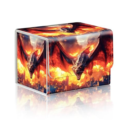Trading Card Storage Box, Holds 100+ for MTG Cards, Premium PU Leather with Magnetic Closure, Dragon Burning A City Durable Deck Box for Magic the Gathering, Trading Card Games - color: Dragon Burning A City