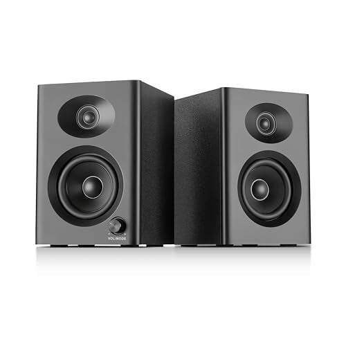 Bluetooth Wooden Computer Speakers for Gaming & Music, Black Pair | Powered 60W Active Stereo Desktop Audio, USB-C/RCA/AUX Input, for PC, Laptop, Monitor & Record Player - color: Black