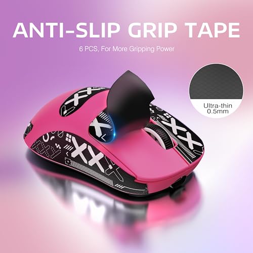 MANBASNAKE × ATTACK SHARK X3 Wireless Gaming Mouse, 49g Lightweight Triple Mode Ergonomic Computer Mouse, PAW3395 26K DPI Sensor,200h Battery Life, Griptape Programmable Buttons for PC/Mac/Win (Berry) - color: Berry & Griptape