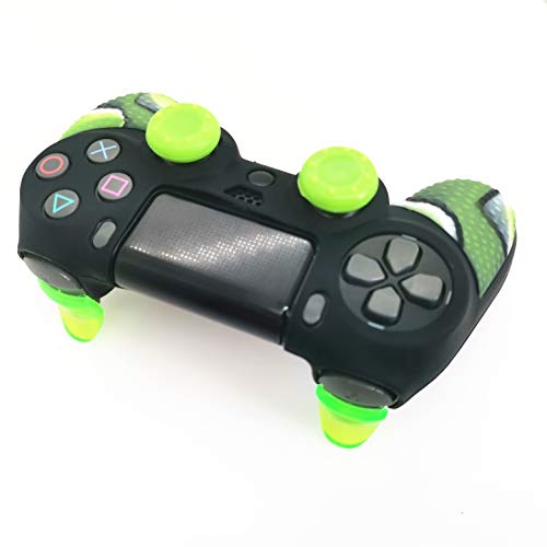 Silicone Skin Cover for Ps4 Slim/Pro DualShock Controller(1pc Anti-Slip Case, 1 Pair L2 R2 Trigger Extender, 4pcs Thumb Grips,4pcs LED Light Bar Protector Decal)(Double Green granular) - color: Double Green granular