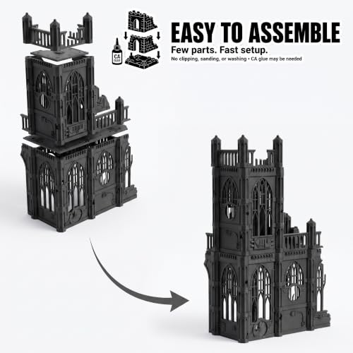 Gothic Sector Terrain Set: 28mm Scale Buildings & Scatter Terrain for 2000-Point Competitive 40k Games (Tall Church) - style: Tall Church