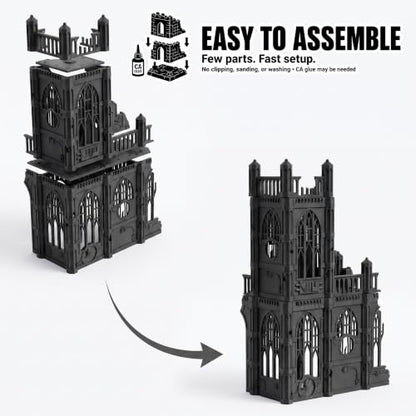 Gothic Sector Terrain Set: 28mm Scale Buildings & Scatter Terrain for 2000-Point Competitive 40k Games (Tall Church) - style: Tall Church