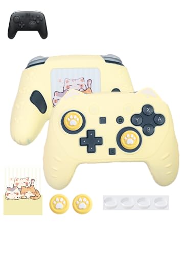 Case for Nintendo Switch 2 Pro Controller,UYRUREL Premium Sillence Material,Shock-Absorbing and Anti Drop Protection Soft Shell,with Stickers and Thumb Grips,Yellow. - color: Yellow