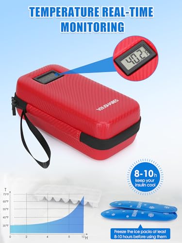 YOUSHARES Insulin Cooler Travel Case with Temperature Display, GLP-1 Diabetic Medicine Cooling Bag for Mounjaro, Refrigerated Diabetes Storage Kit with 2 TSA Approved Ice Pack - color: 00_bright Red