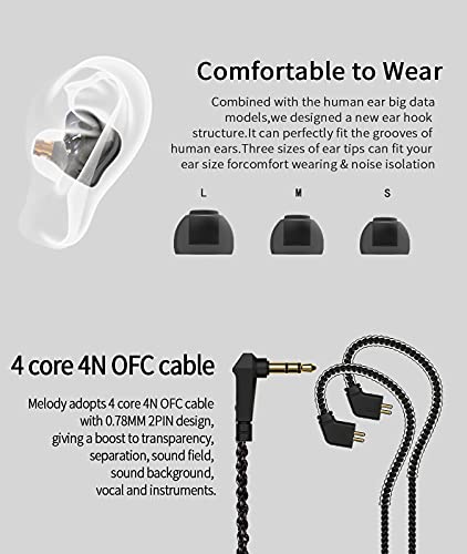 Kinboofi CCZ Melody Wired Headphones, Dynamic Hybrid Dual Driver in Ear Earphones 1BA+1DD HiFi Wired Headphones Musicians IEM Upgrade Deep Bass Suitable for Bass Vocals Pop Folk ACG (with MIC, Black)… - color: Dark, size: With Mic, style: With Mic