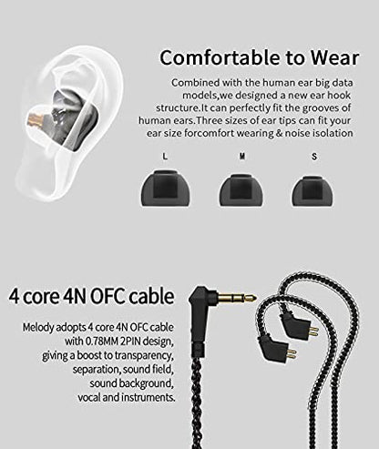 Kinboofi CCZ Melody Wired Headphones, Dynamic Hybrid Dual Driver in Ear Earphones 1BA+1DD HiFi Wired Headphones Musicians IEM Upgrade Deep Bass Suitable for Bass Vocals Pop Folk ACG (with MIC, Black)… - color: Dark, size: With Mic, style: With Mic