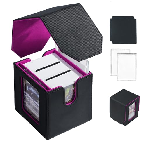 Commander Dual Display Deck Box — Patented Design Holds 130 Double-Sleeved/100 Triple-Sleeved Cards, Includes 2 Thick Card Bricks & 2 Dividers, Leather Multi-Function Storage Case (Black Purple) - color: Black/Purple