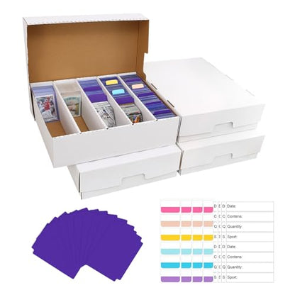 5 Row Trading Card Storage Box,3950-count Cardboard Storage Box with 32 Pcs Dividers+48 Pcs index Labels for Mtg, Tcg, Sports Cards (4 Pack-Large) - size: 4 Pack-Large