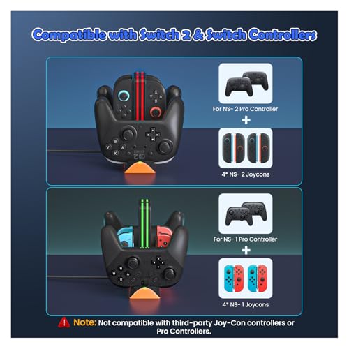 Charging Dock for Nintendo Switch 2 Controllers, RGB 6-in-1 Charging Station for Joy-Cons & Pro Controllers, Gaming Controller Organizer Stand Compatible with Switch 2/OLED/Switch - color: Grey