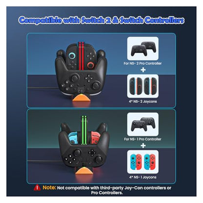 Charging Dock for Nintendo Switch 2 Controllers, RGB 6-in-1 Charging Station for Joy-Cons & Pro Controllers, Gaming Controller Organizer Stand Compatible with Switch 2/OLED/Switch - color: Grey