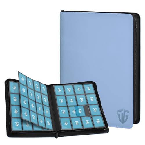 16 Pockets Trading Card Zipper Binder for 1000+ Cards| Secure Side Loading Pockets | Trading Card Album Folder | Compatible with YuGiOh, MTG,Sports Cards (Blue 16) - color: Blue 16